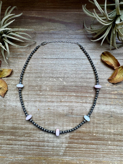 15 Inch Pink Conch Saucer Necklace and Sterling Silver Beads