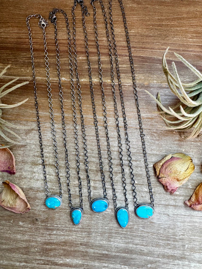 18 inch Sterling Silver Chain with Turquoise