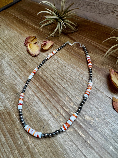 17-Inch Sterling Silver Pearl & Spiny Oyster Necklace