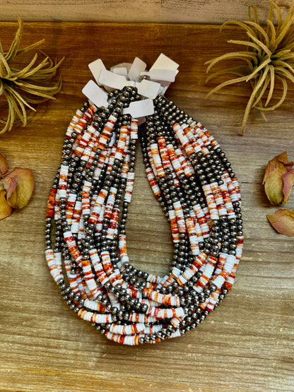 17-Inch Sterling Silver Pearl & Spiny Oyster Necklace