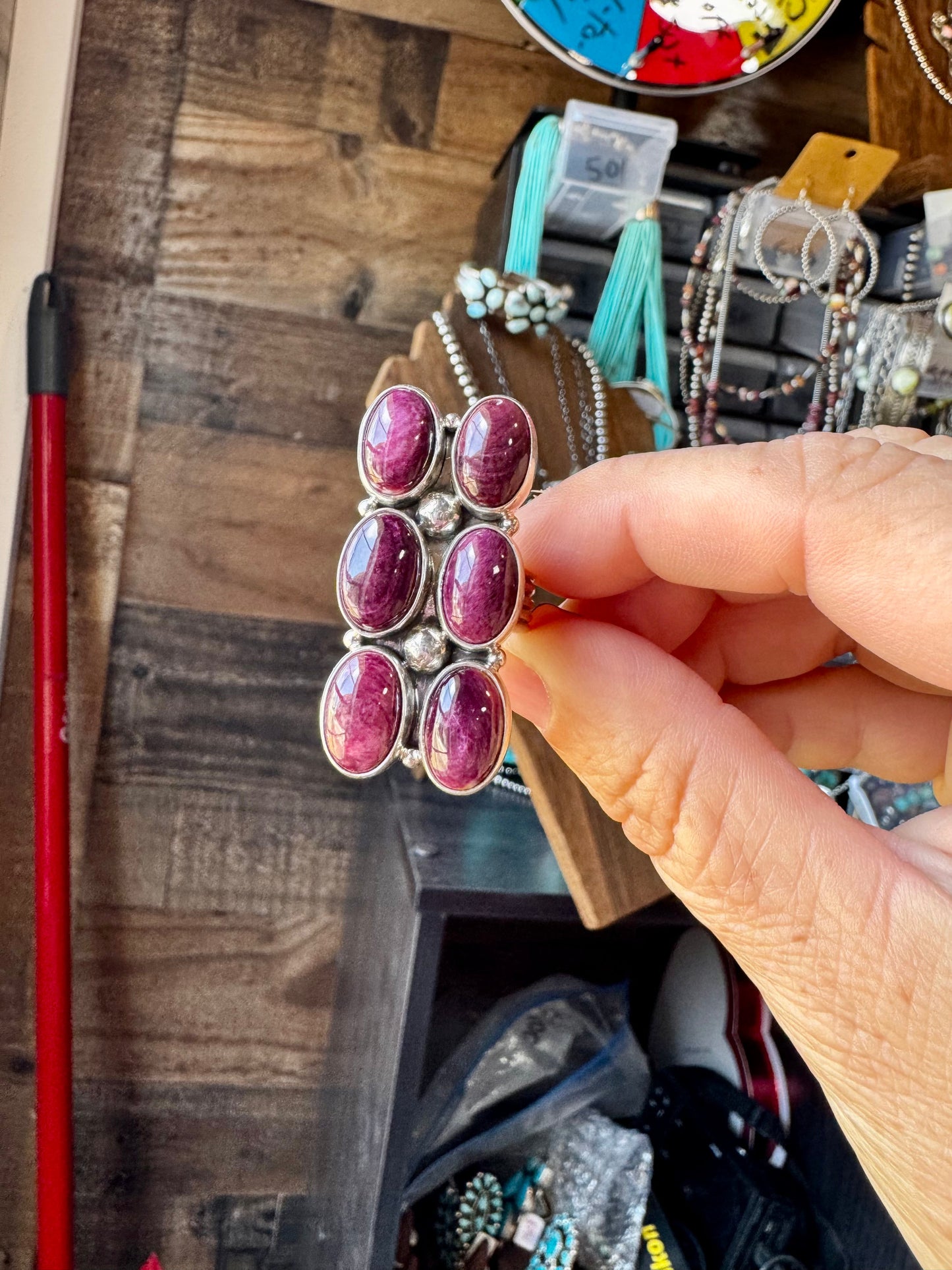 6-Stone Purple Spiny Oyster Ring – Size 8, Big Band, USA Made