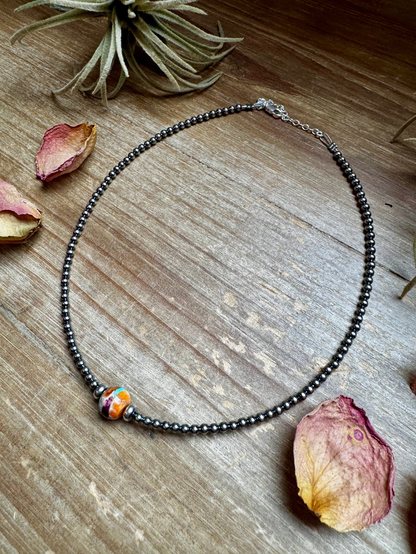 14-Inch Sterling Silver Pearl & Mojave Bead Choker