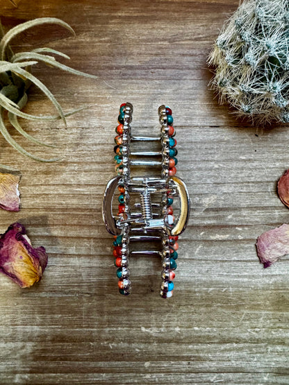 Orange & Turquoise bow hair clips