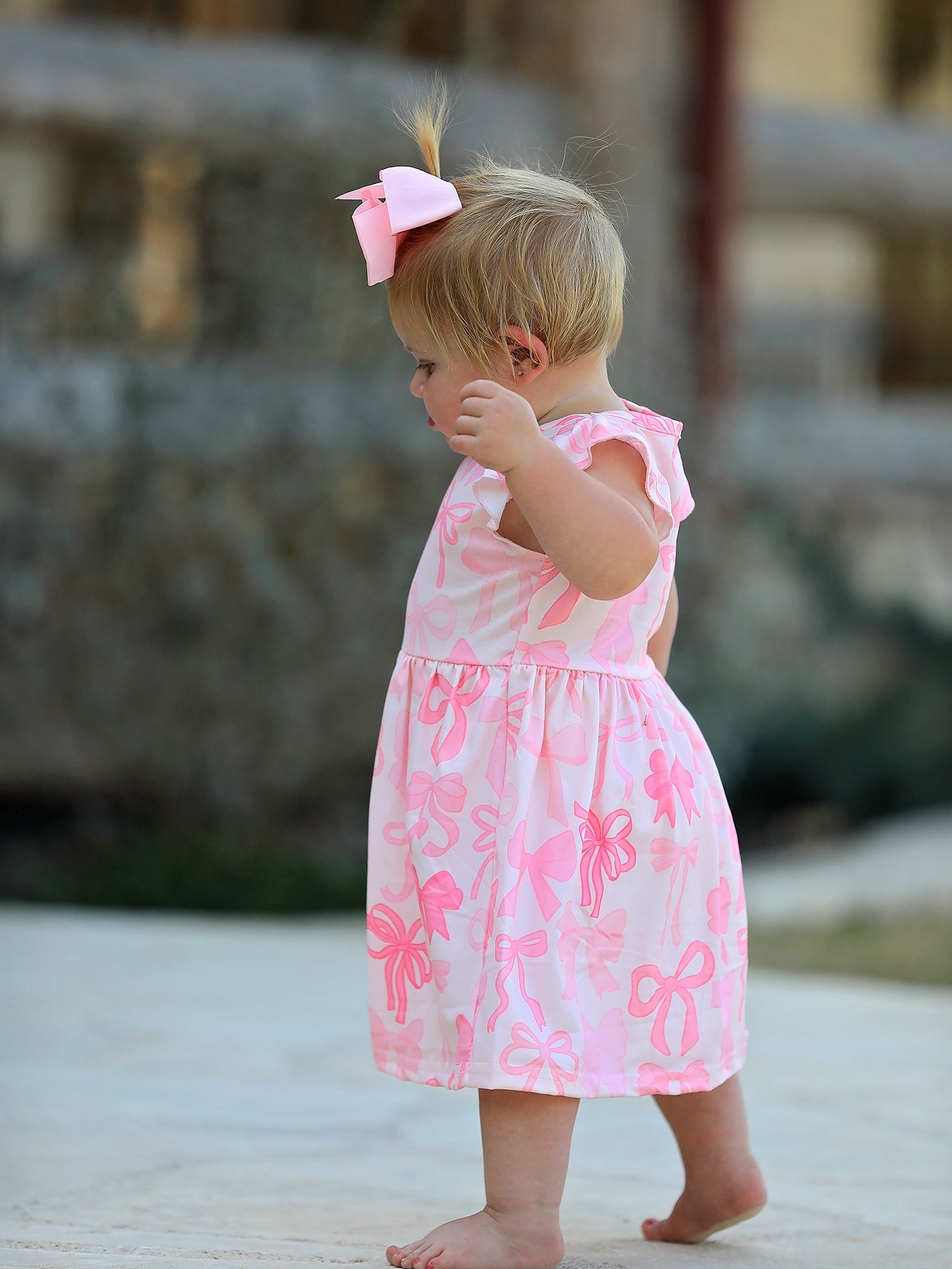 Bow Print Flying Sleeve Girls Dress