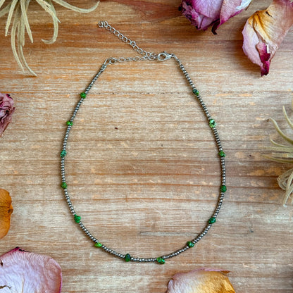 Green Turquoise Glass Seed Bead Necklace – 14 Inch