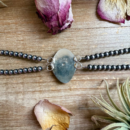 Double Strand Sterling Silver & Turquoise Choker – 13” + Extender – 6 mm Pearls