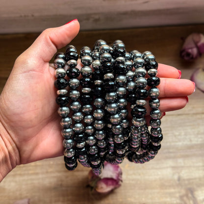 Black Onyx & Sterling Silver Pearl Choker – 14”