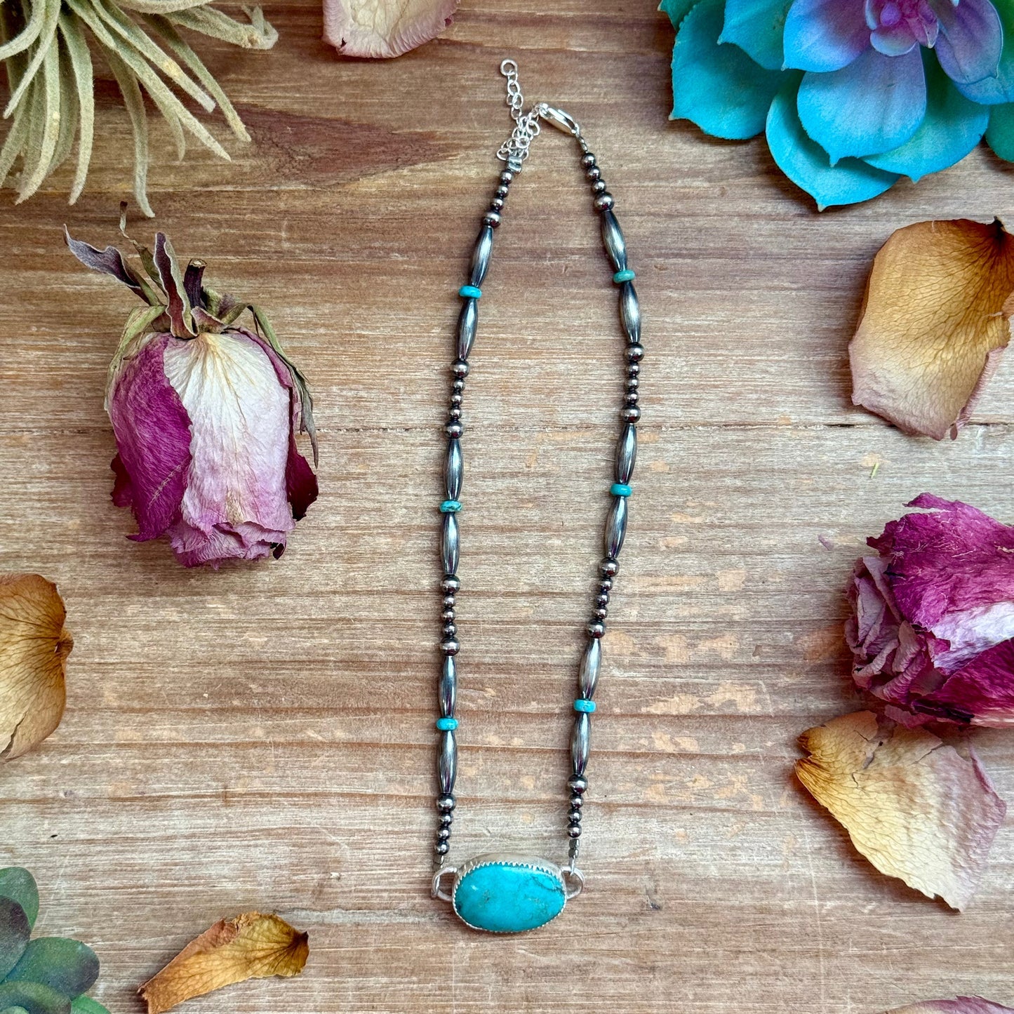 Sterling Silver & Turquoise Choker – 13” + Extender