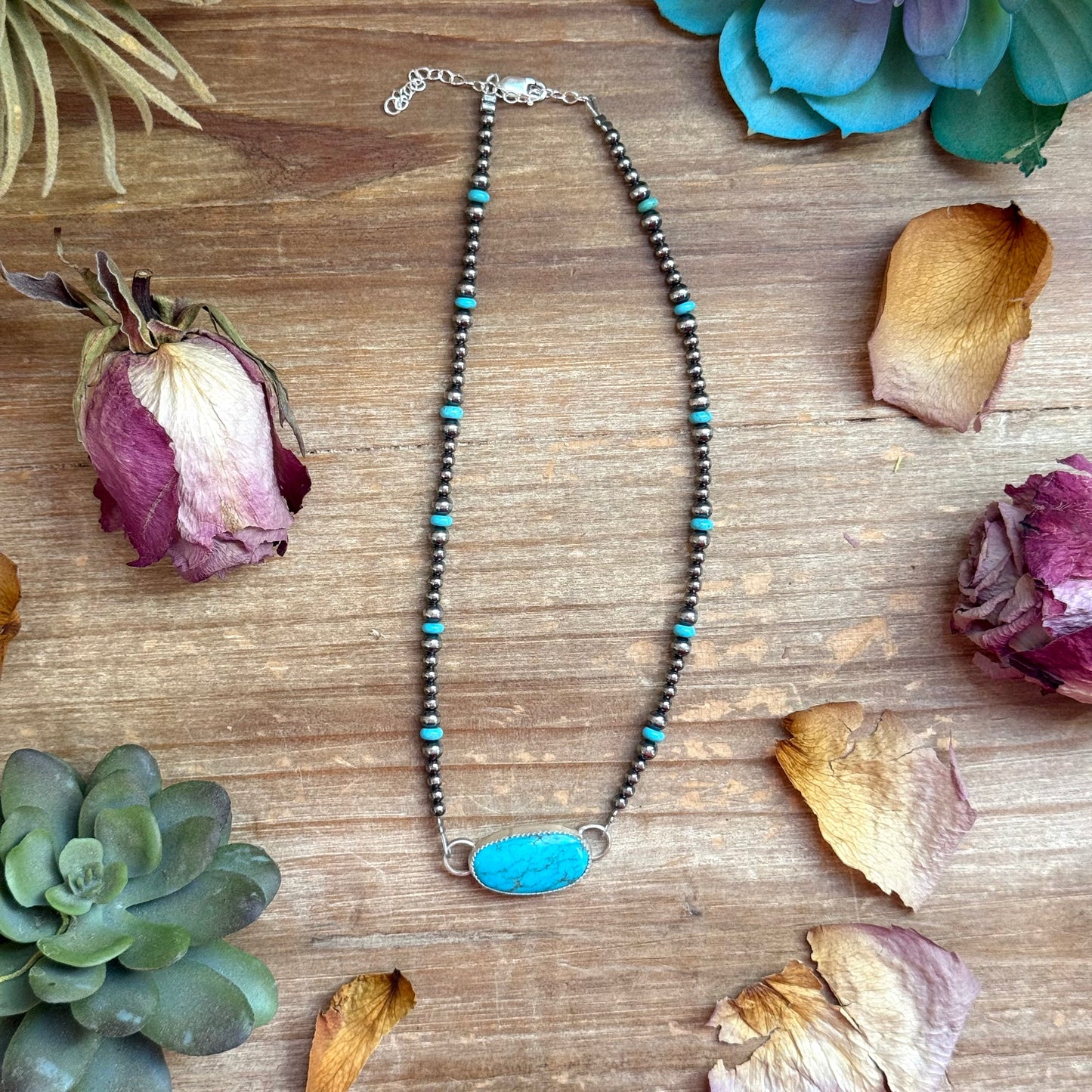 Sterling Silver & Turquoise Choker – 13” + Extender