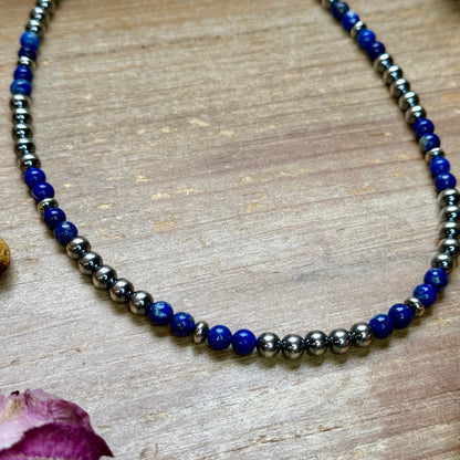 Lapis & Sterling Silver Saucer Necklace – 16” + Extender – 6 mm Lapis