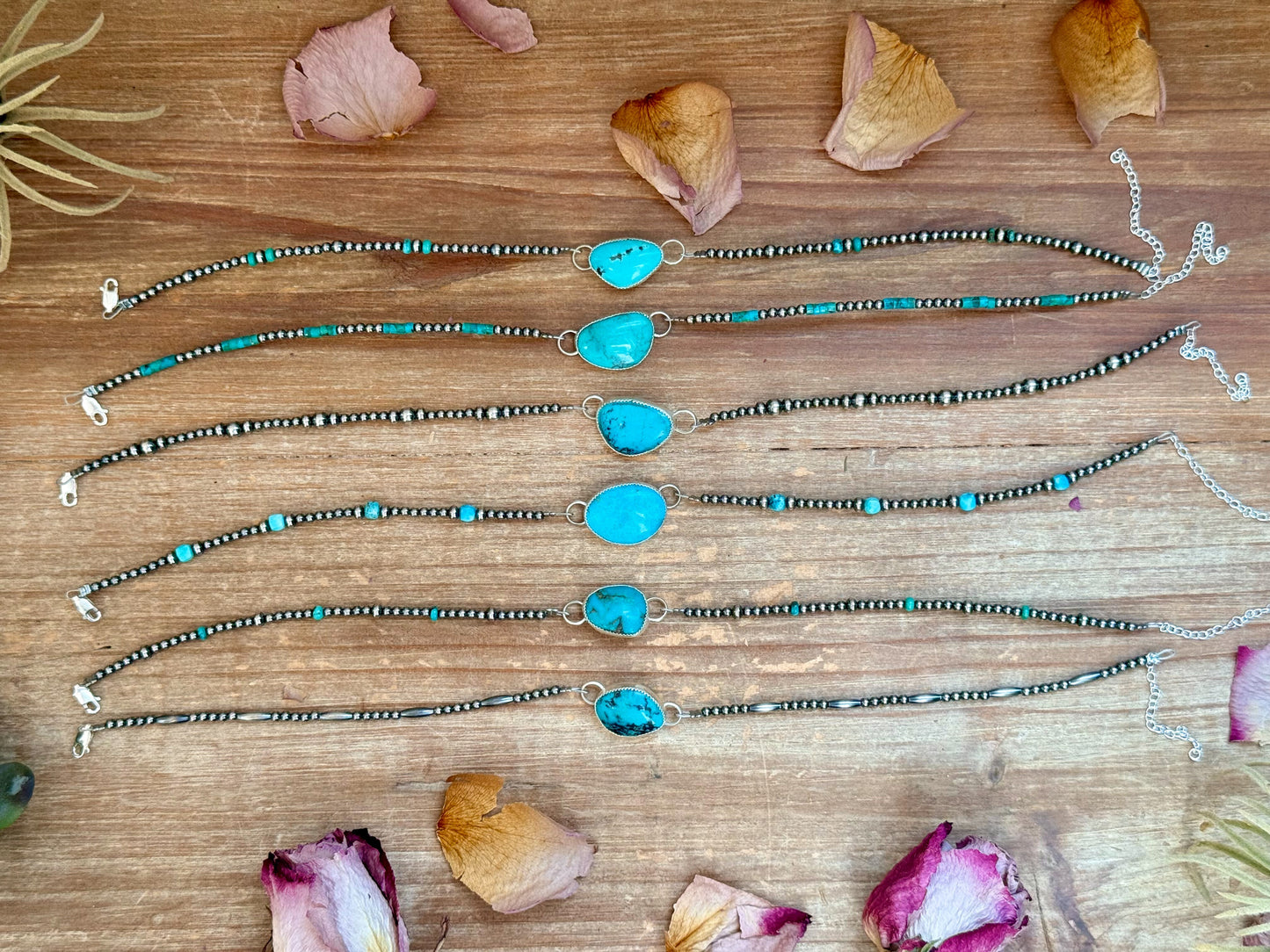 Sterling Silver Pearl & Turquoise Choker – 13” + 2” Extender – In-House Silversmithing – One of a Kind