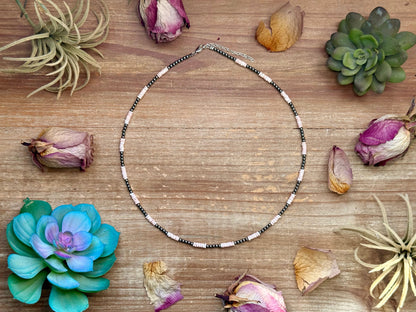 Pink Conch Heishi & 3mm Sterling Silver Pearl Necklace 20 inch