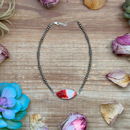 Sterling Silver Stone Choker – 13” + Extender – In-House Silversmithing – Wild Horse, Spiny Oyster or Turquoise – One of a Kind