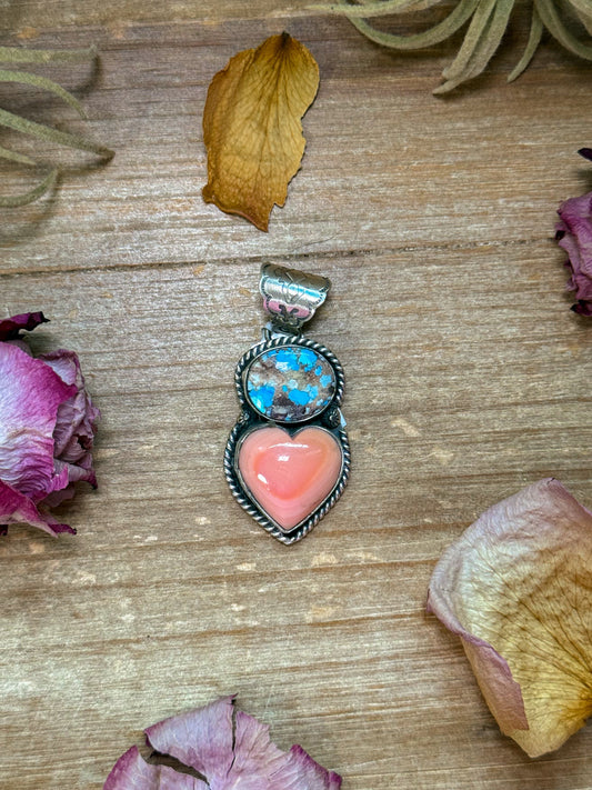 Golden Hills Turquoise & Pink Conch Sterling Silver Pendant