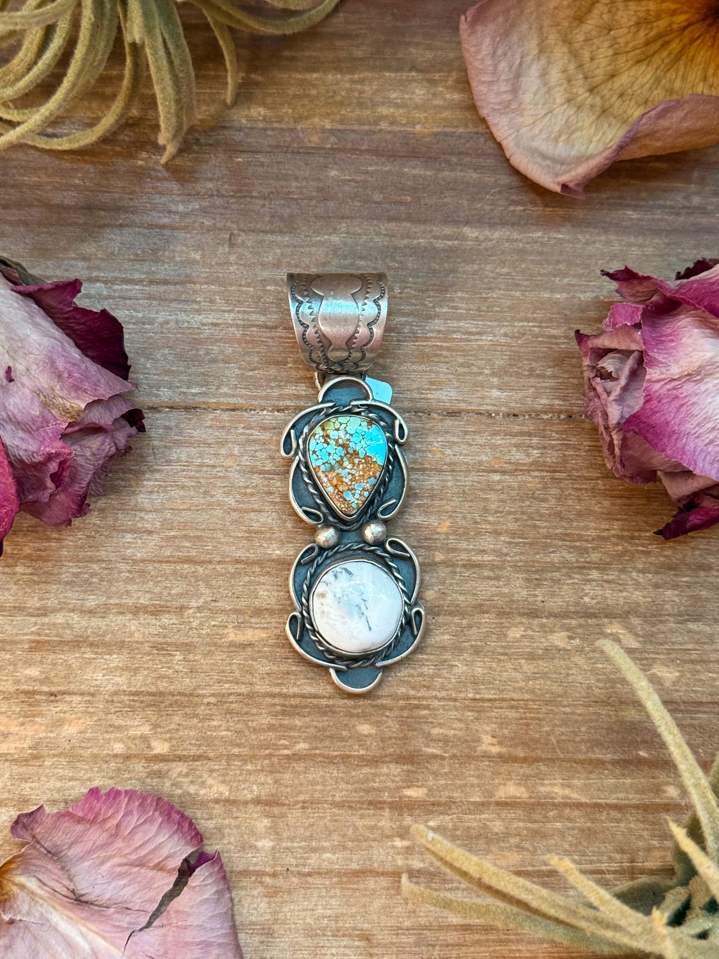 Golden Hills Turquoise & White Buffalo Sterling Silver Pendant