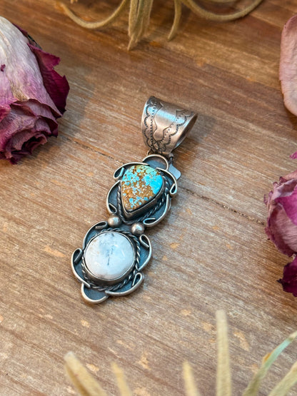 Golden Hills Turquoise & White Buffalo Sterling Silver Pendant