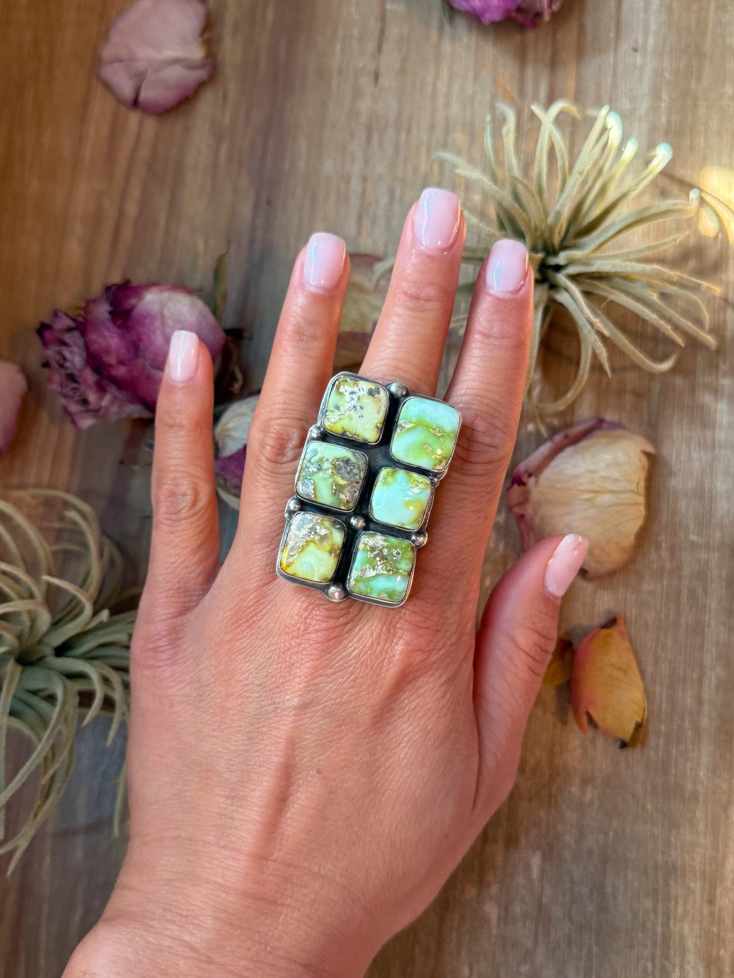 Palomino Turquoise Sterling Silver Adjustable Ring – 6 Stones – Stamped BJA (Boyd Ashley)