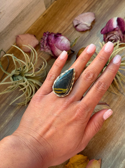 Black Jack Turquoise Sterling Silver Ring – Teardrop – Adjustable