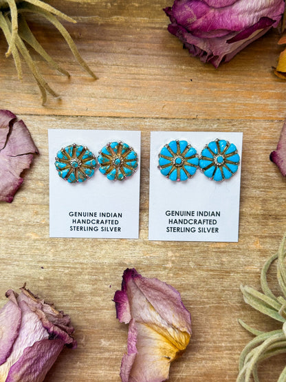 Sterling Silver Magnetite Turquoise Cluster Stud Earrings – Handmade in USA