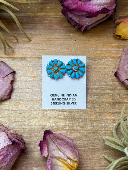 Sterling Silver Magnetite Turquoise Cluster Stud Earrings – Handmade in USA