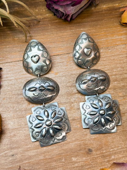 Sterling Silver Concho Dangle Earrings – Native Made by Rita Lee (Navajo Artist)