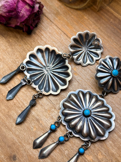 Sterling Silver Kingman Turquoise Dangle Earrings – Native Made by Cordelo Chee