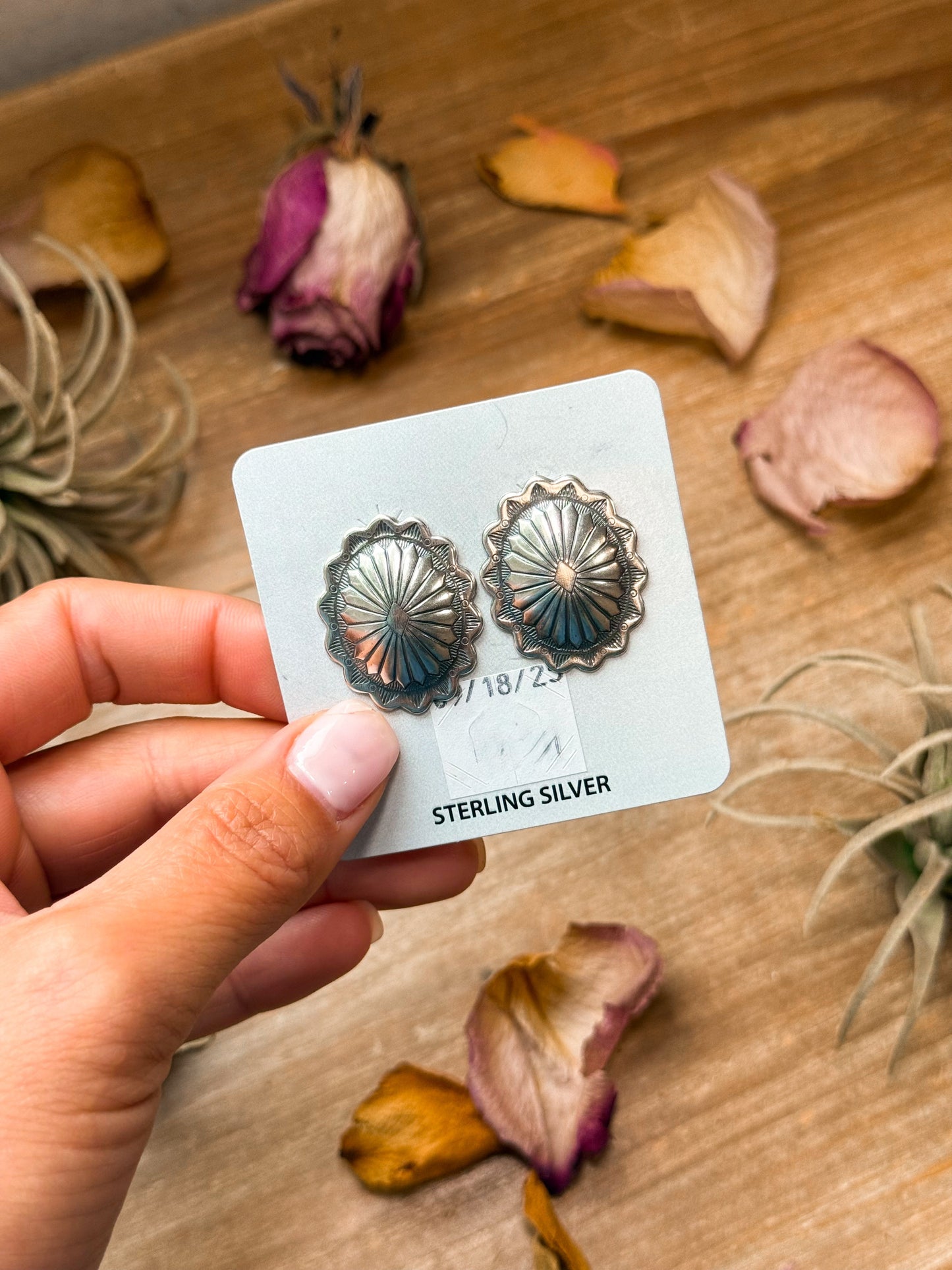 Sterling Silver Concho Stud Earrings