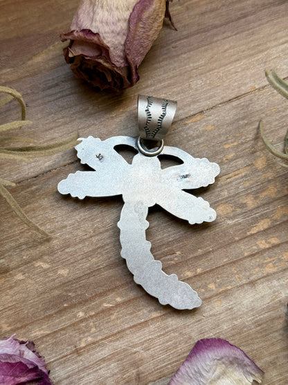 Sterling Silver Orange Spiny Oyster Dragonfly Pendant – Fits Up to 15 mm Beads – Artist Shay Pfeiffer