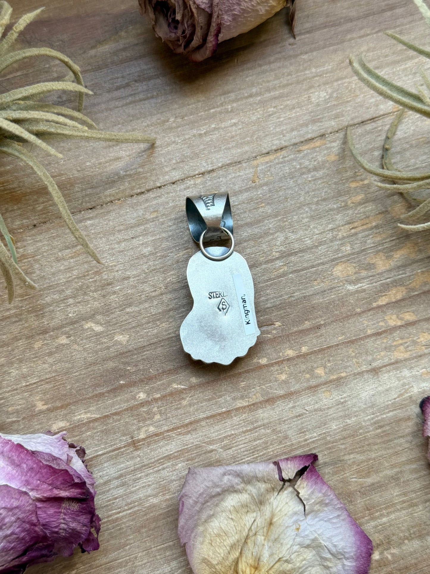 Sterling Silver Kingman Turquoise Cowboy Boot Pendant – Handmade by Artist Shay Pfeiffer