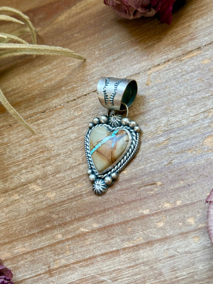 Sterling Silver Ribbon Royston Turquoise Heart Pendant – Fits Up to 10mm Beads – Artist Shay Pfeiffer