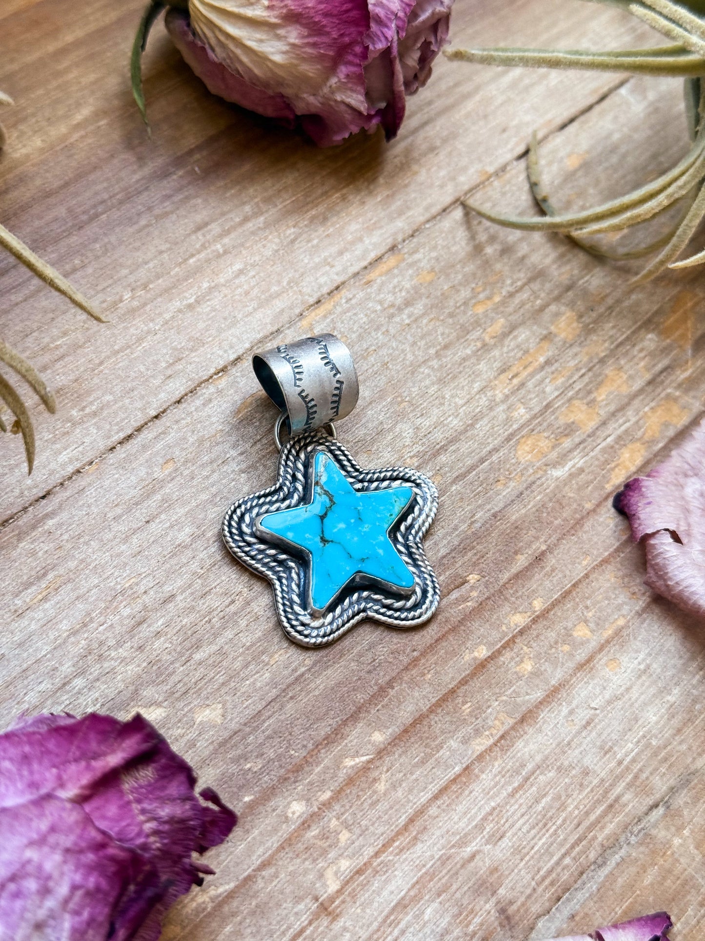Sterling Silver Kingman Turquoise Star Pendant – Handmade by Artist Shay Pfeiffer