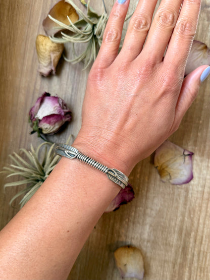 Sterling Silver Hudson Feather Cuff – Fits 7.5” Wrist – Handmade by Artist Jason Ogg