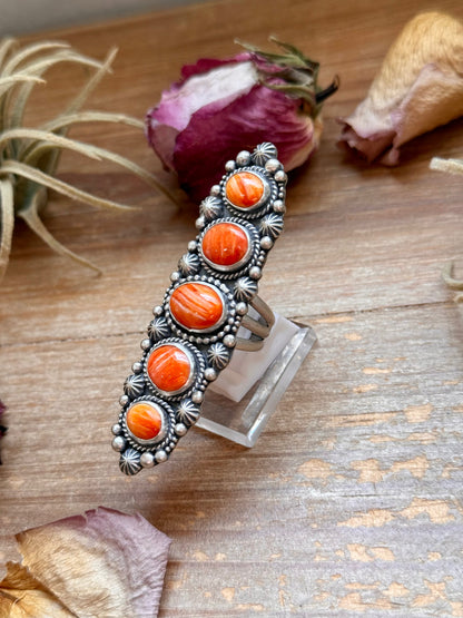 Sterling Silver Orange Spiny Oyster Crawler Ring – Size 8.5 – Artist Shay Pfeiffer