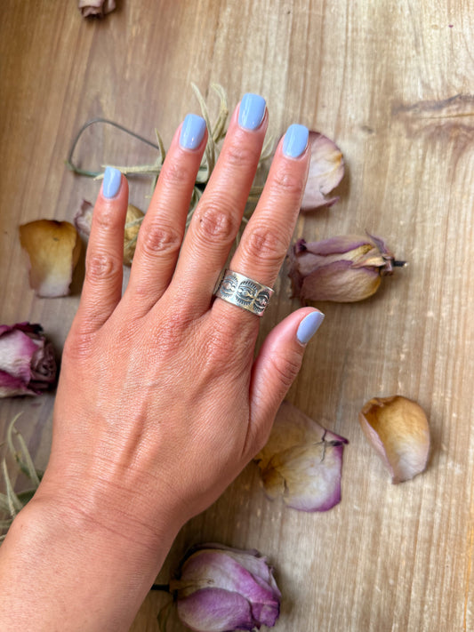 Sterling Silver Hand-Milled Wide Band Sun Ray Stamped Ring – Size 8.5 – Handmade by Artist Jason Ogg