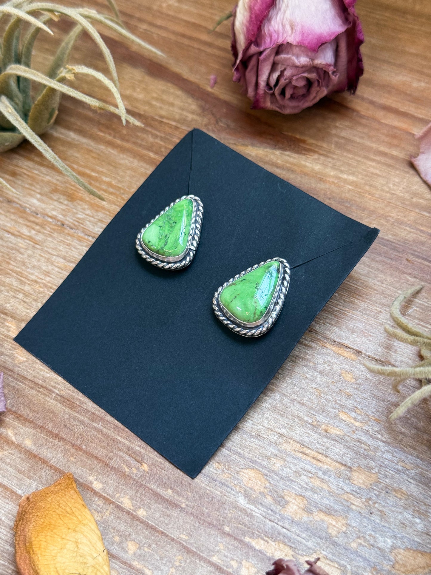 Sterling Silver High Grade Carico Lake Turquoise Stud Earrings – Handmade by Artist Jason Ogg