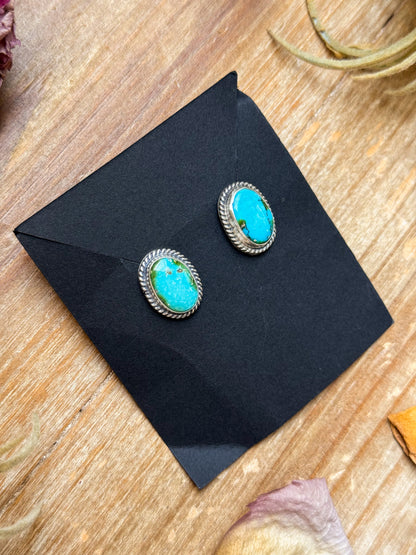 Sterling Silver Sonoran Mountain Turquoise Stud Earrings – Handmade by Artist Jason Ogg