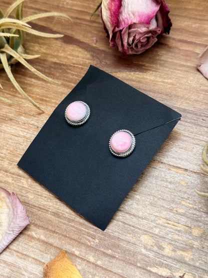 Sterling Silver Pink Conch Stud Earrings – Handmade by Artist Jason Ogg