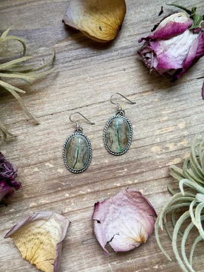 Sterling Silver Ribbon Royston Turquoise Dangle Earrings – Handmade by Artist Jason Ogg