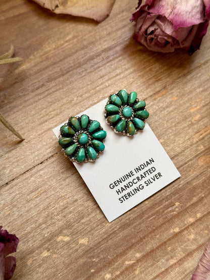 Sterling Silver Green Turquoise & Pearl Stud Earrings – Native Made by J. W.