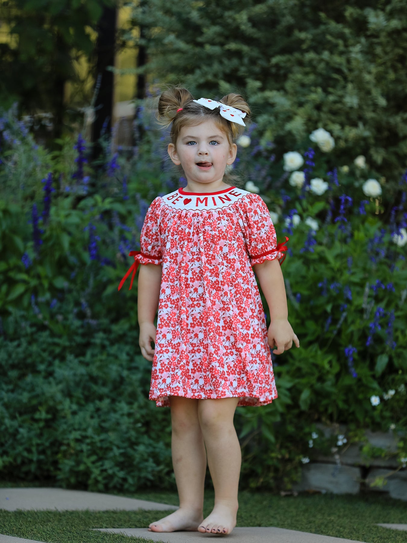 Valentine's Day "BE ❤ MINE" Embroidered Floral Girls' Dress