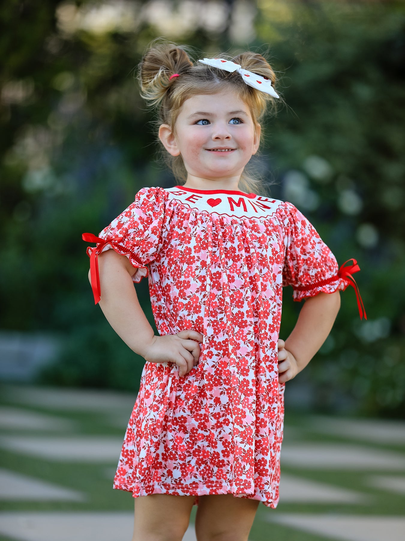 Valentine's Day "BE ❤ MINE" Embroidered Floral Girls' Dress
