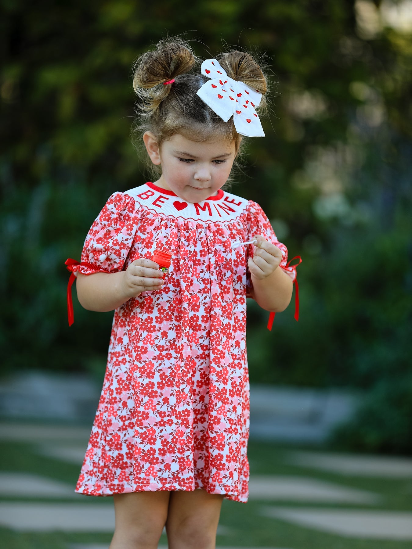 Valentine's Day "BE ❤ MINE" Embroidered Floral Girls' Dress