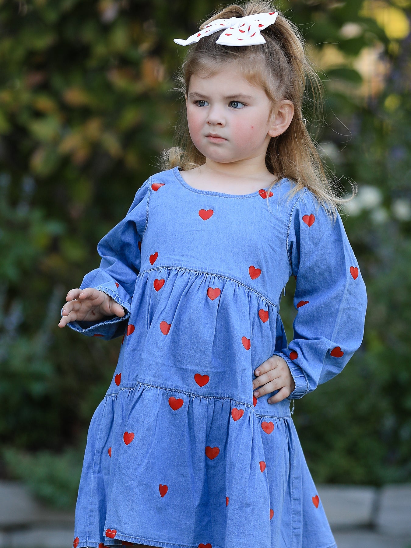 Denim Heart Dress for Girls – Long Sleeve Valentine Outfit