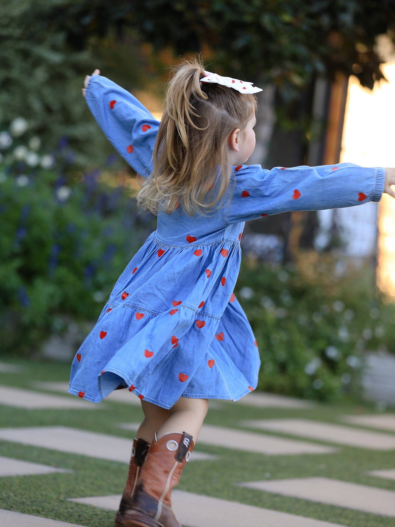 Denim Heart Dress for Girls – Long Sleeve Valentine Outfit