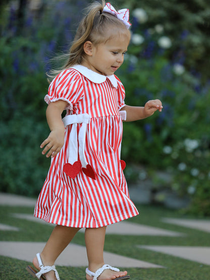 Valentine's Red Stripe Heart Dress for Toddler Girls