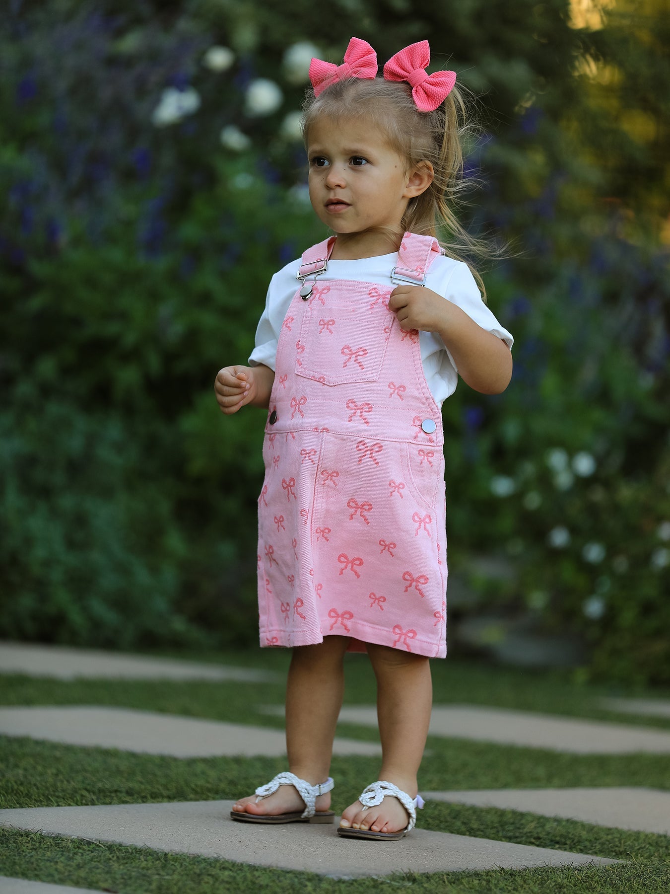 Pink Bow Denim Overall Dress for Girls