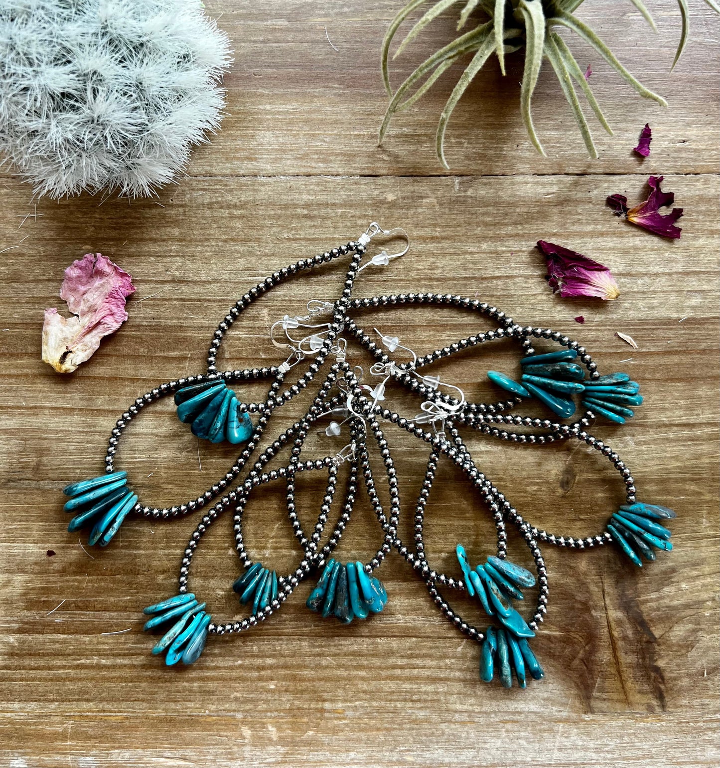 Long teardrop earrings Sterling silver pearls and teardrop turquoise