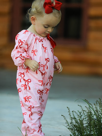 Bow Print Baby Girls Romper