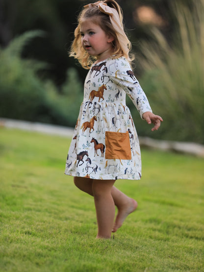 Western Horse Print Long Sleeve Dress